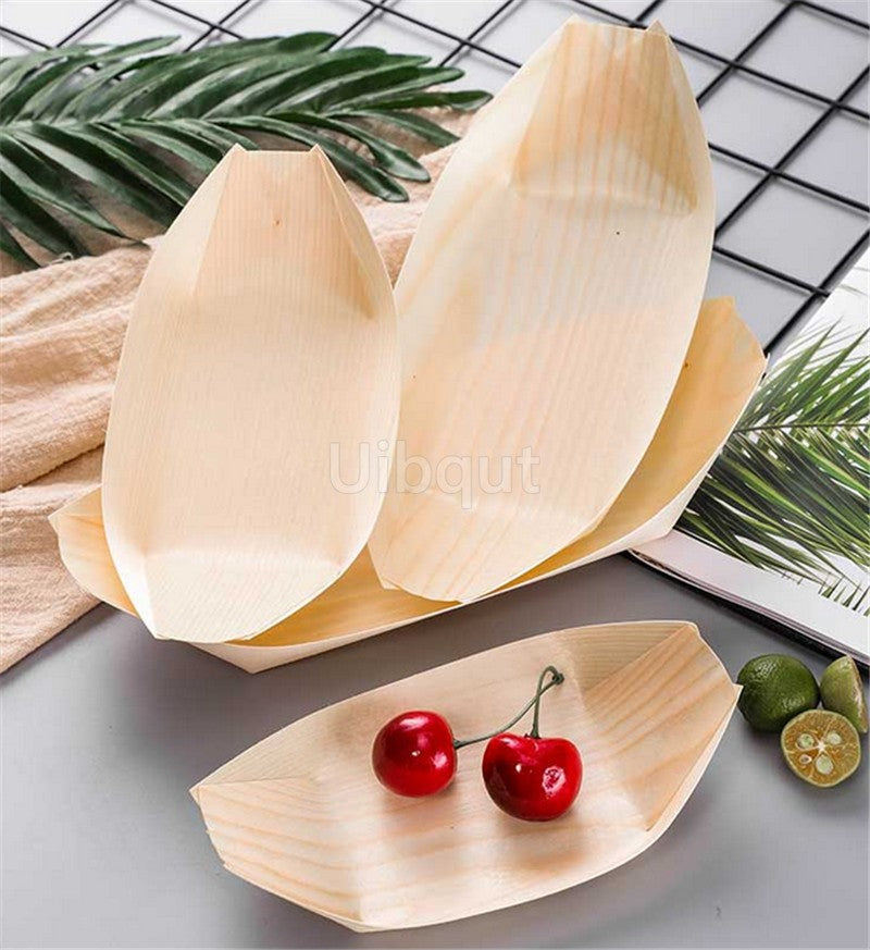 50 100pcs Sushi shushi Wood Boat Natural bamboo Disposable Kayak Salad Dessert Pine cake Boat Snack Bowl mat sushi plate tray