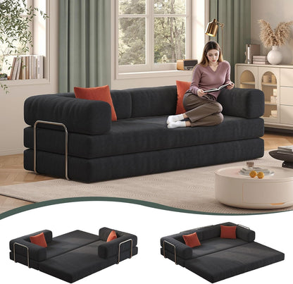 79" Convertible Sofa Bed with Pillows, Corduroy Folding Sleeper Sofa with Fixed-Shape Frame, Boneless Couch for Living Room