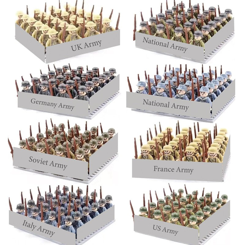 Brinquedos de blocos de montar para crianças: Modelos de Mini Armas de Exército Nacional de Guerra de Soldados de Infantaria da Segunda Guerra Mundial