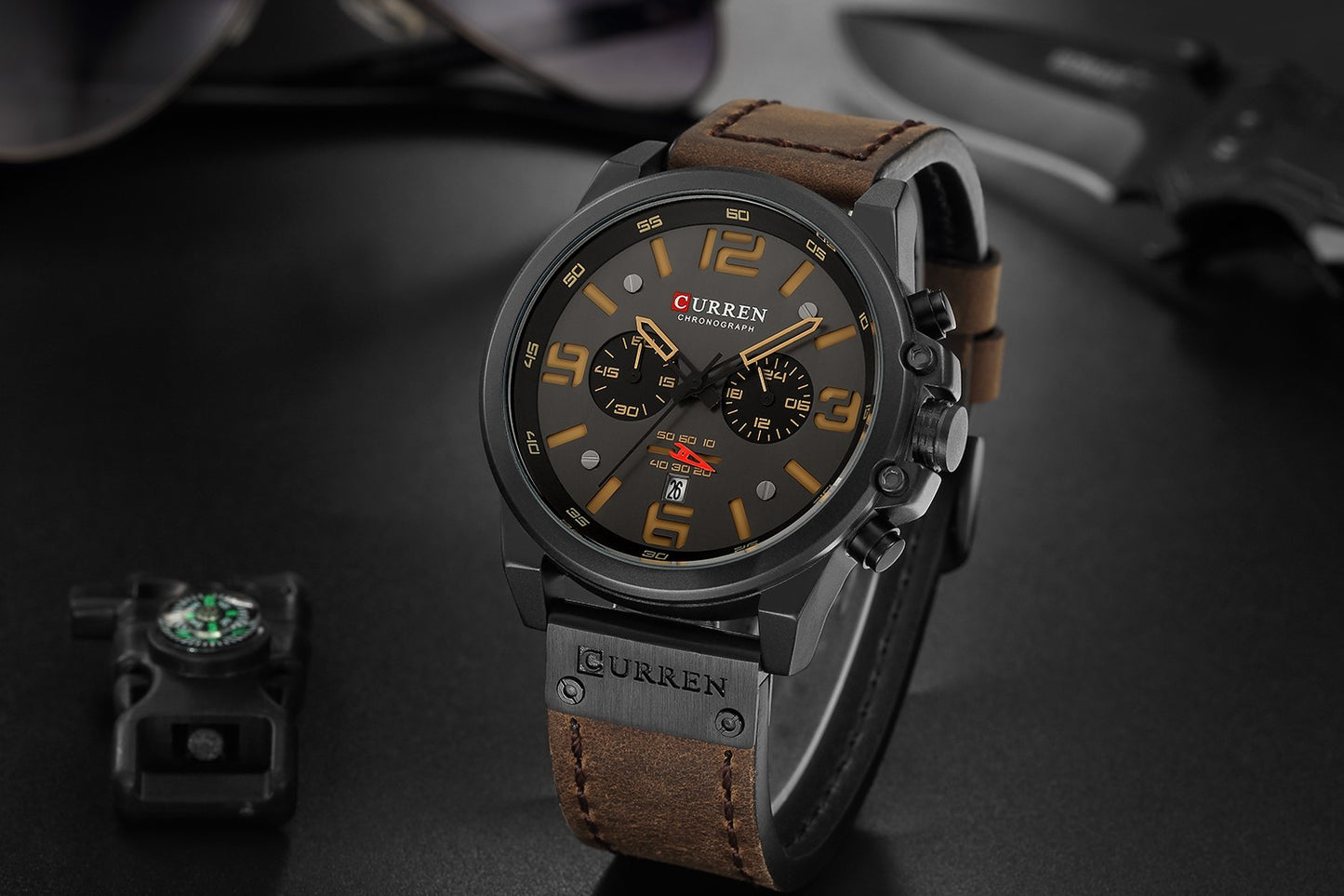 CURREN Mens Watches Top Luxury Brand Waterproof Sport Wrist Watch Chronograph Quartz Military Genuine Leather Relogio Masculino