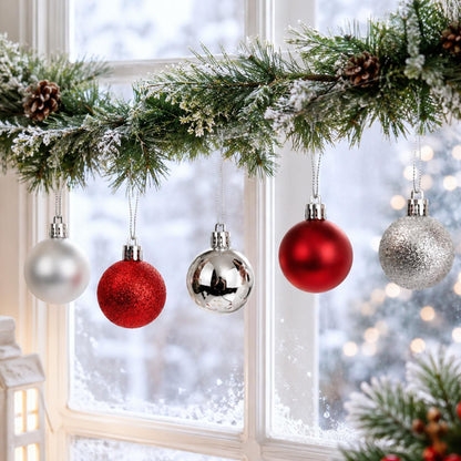 Mini Red Christmas Baubles Gloss Matte Glitter Hanging Balls Ornaments for Xmas Tree Home Winter New Year Holiday Party Decor