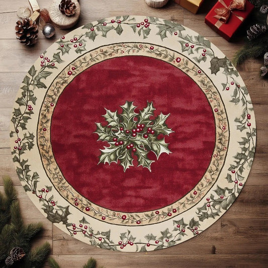 Round Christmas Carpet Festive Area Rug Non-Slip Wear-resistant Circle Carpet for Living Room Bedroom Soft Floor Mat Home Decor