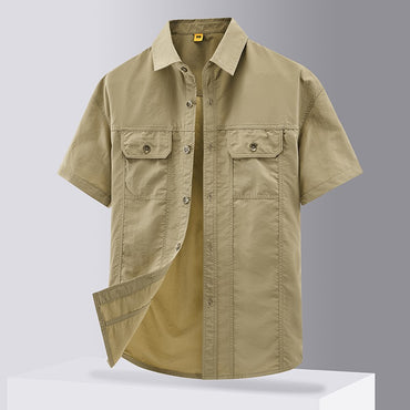[USA Size] 100% Nylon For 2025 Summer Fashion Tops Blouses Mens Short Sleeves Oversize 5XL Cargo Military Shirts Casual Clothes