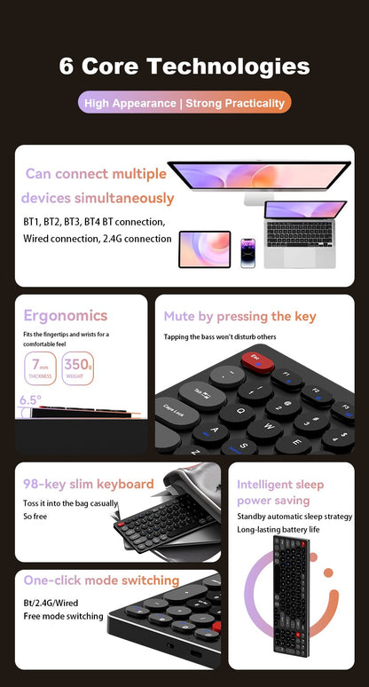 98-Key Ultra-Thin Aluminum Silent Keyboard with Scissor-Switch, Tri-Mode BT/2.4G/Type-C Connectivity&Ergonomic Design for Typing