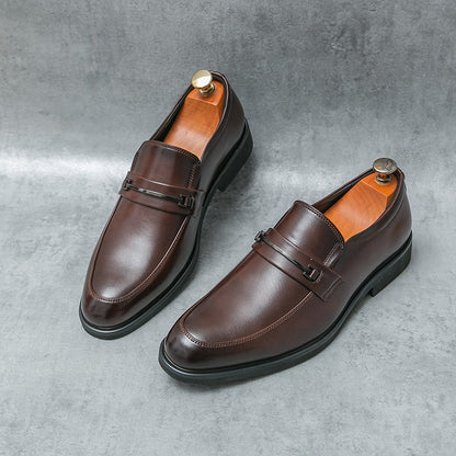 Men's Formal Leather Shoes Classic Style Slip On Loafers Round Toe Breathable Non-Slip Business Dress Wedding Office Casual Shos