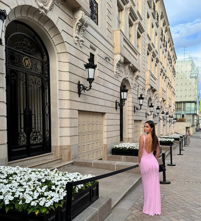 Trendix Knit Backless Dress For Women V Neck Slim Sleeveless Suspender Maxi Dres