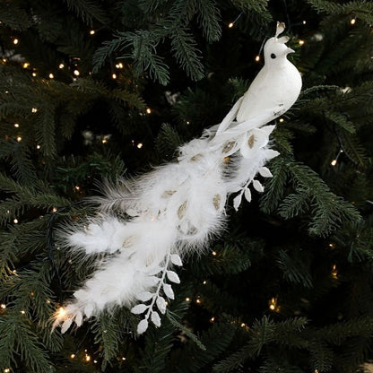 Long Tail Christmas Peacock Ornaments Realistic Glimmering Feather Peacock Bird Figurine Handmade with Clip Christmas Tree Decor