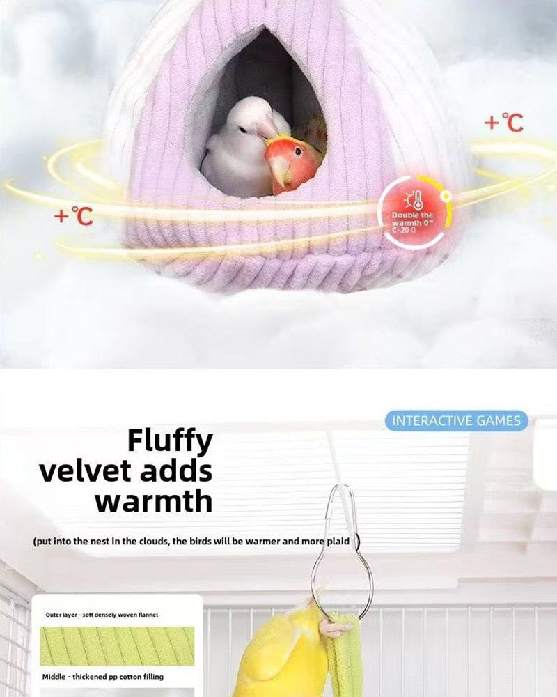 Casa Grande e Quente para Ninho de Pássaros - Cama Confortável para Pássaros de Gaiola com Tapete, Rede Suspensa, Cabana Esconderijo para Arara e Papagaio-Cinza-Africano