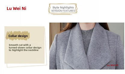 Plus Size Women's Overcoat Long Thickened Woolen Coat Long Collar Slim Fit Waist Cinched Outerwear Spring Autumn New Style Ho...
