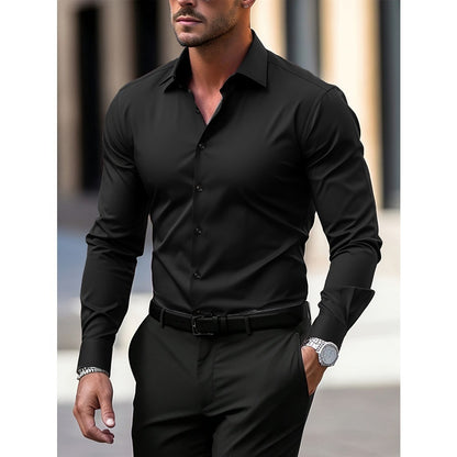 FGKKS New Men Casual Shirt Brand Fashion Solid Color Long Sleeve Elastic Fabric Male Business Dress Shirt