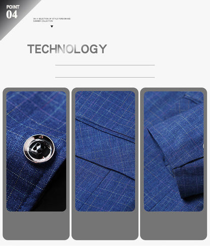 2025 Spring  Autumn New Blue Checkered Non-iron Suit Jackets for Men,black Light Business Casual Men Blazer Slim Fit, Asian Size