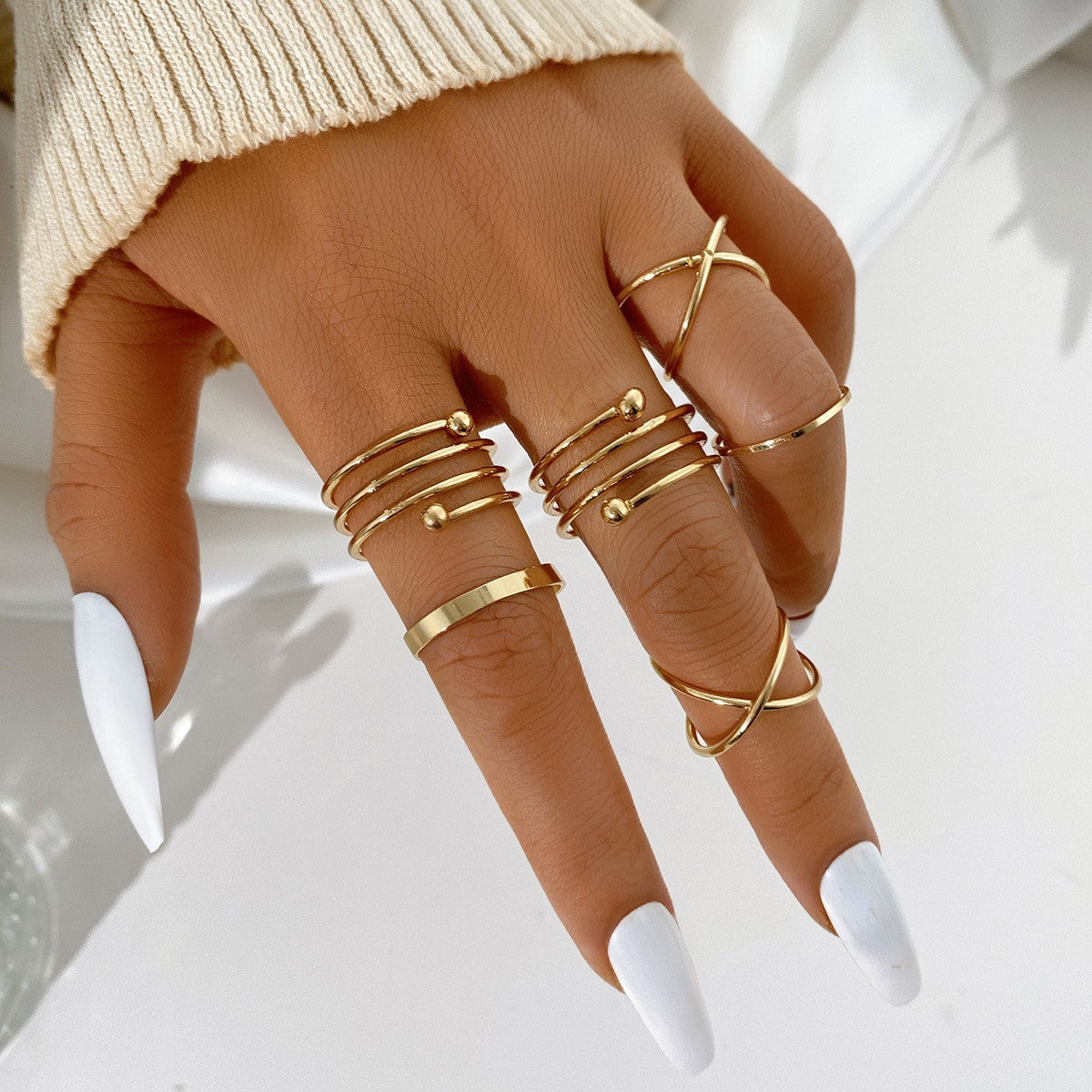 Conjunto de Anéis Boêmios com Zircônia para Mulheres, Anel Dourado com Cristal Boêmio Letra Amor Coração Lua Flecha Flor, Joias de Casamento, Presentes
