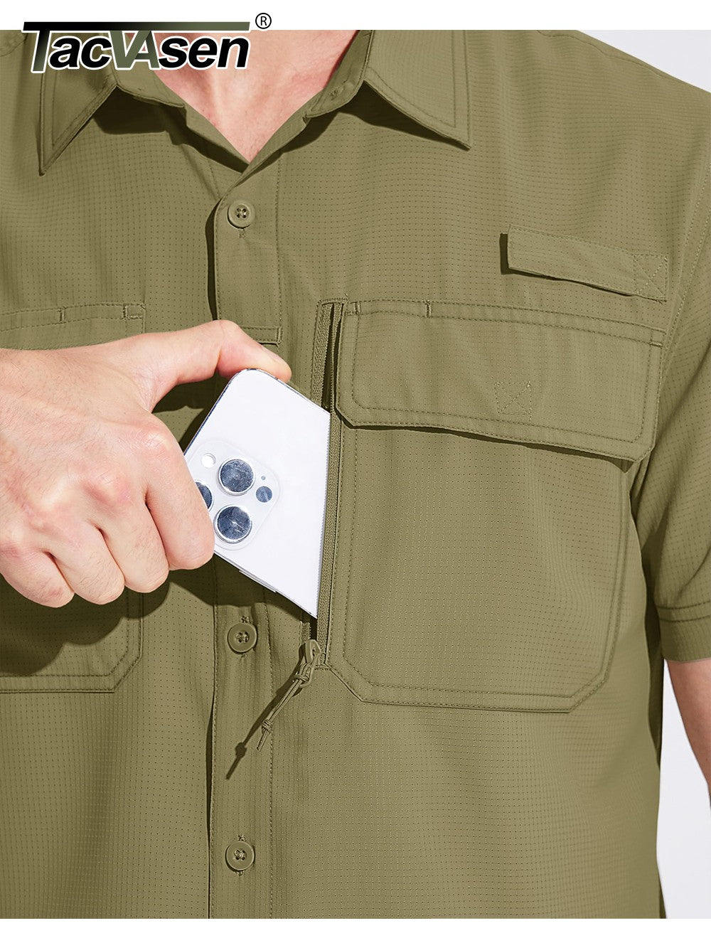 TACVASEN Short Sleeve Fishing Shirts Men's UPF 50+ Sun Protection Cargo Work Shirts Mesh Breathable Quick Dry Hiking Shirts Man