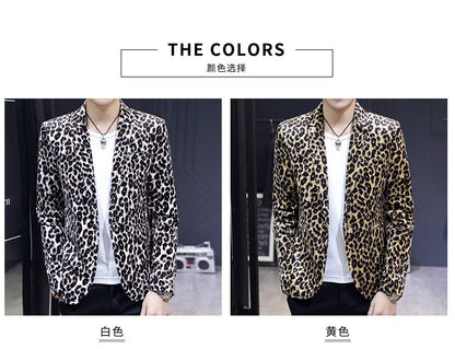 Blazer New Men's Fashion Business Gentleman Wedding British Style Banquet Leopard Print Luxe Handsome Outdoor Casual Blazer