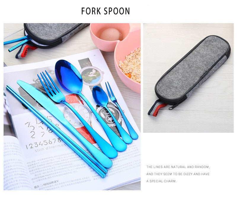 Conjunto de Talheres de Aço Inoxidável, Portátil, Faca, Garfo, Colher, Hashi, Canudo, Ocidental, Presente de Viagem, Conjunto de 9 Peças