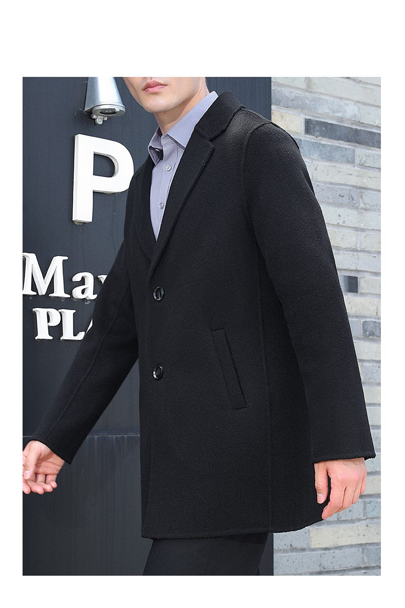 100% Wool Hand-Sewn Men's Coat Long Overcoats Boy Buttons Cardigan Long-style Woolen Coats Overcoat 2024 New