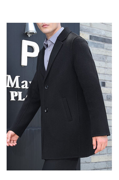 100% Wool Hand-Sewn Men's Coat Long Overcoats Boy Buttons Cardigan Long-style Woolen Coats Overcoat 2024 New