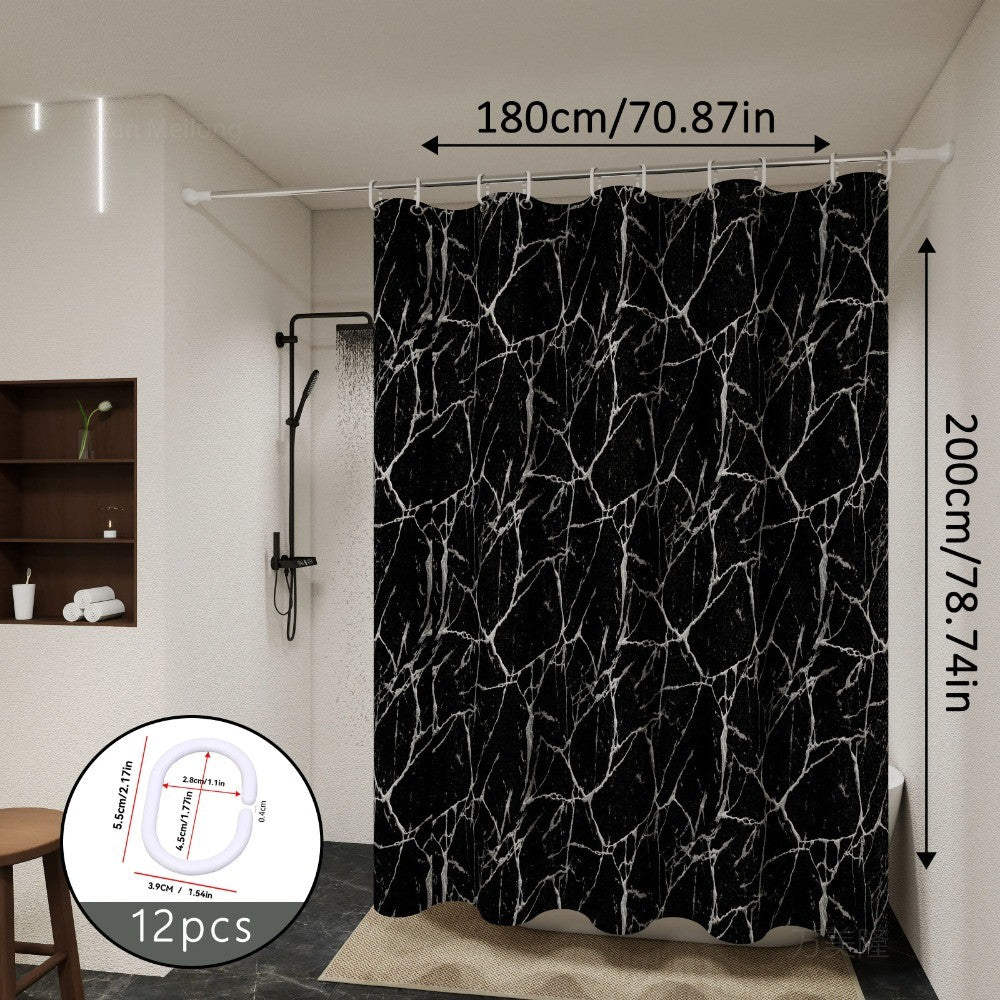 Bathroom Shower Curtain Waterproof Bathtub Bathing Curtains Easy Clean and Wipe PEVA Shower Curtains Marble Curtain with Hooks