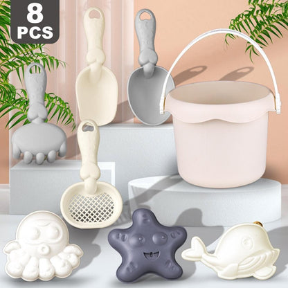 Beach Toy Set for Kids Plastic Sand Play Set with Bucket, Shovels, Molds Sea Creature Molds, Smooth Edges, Bright Colors