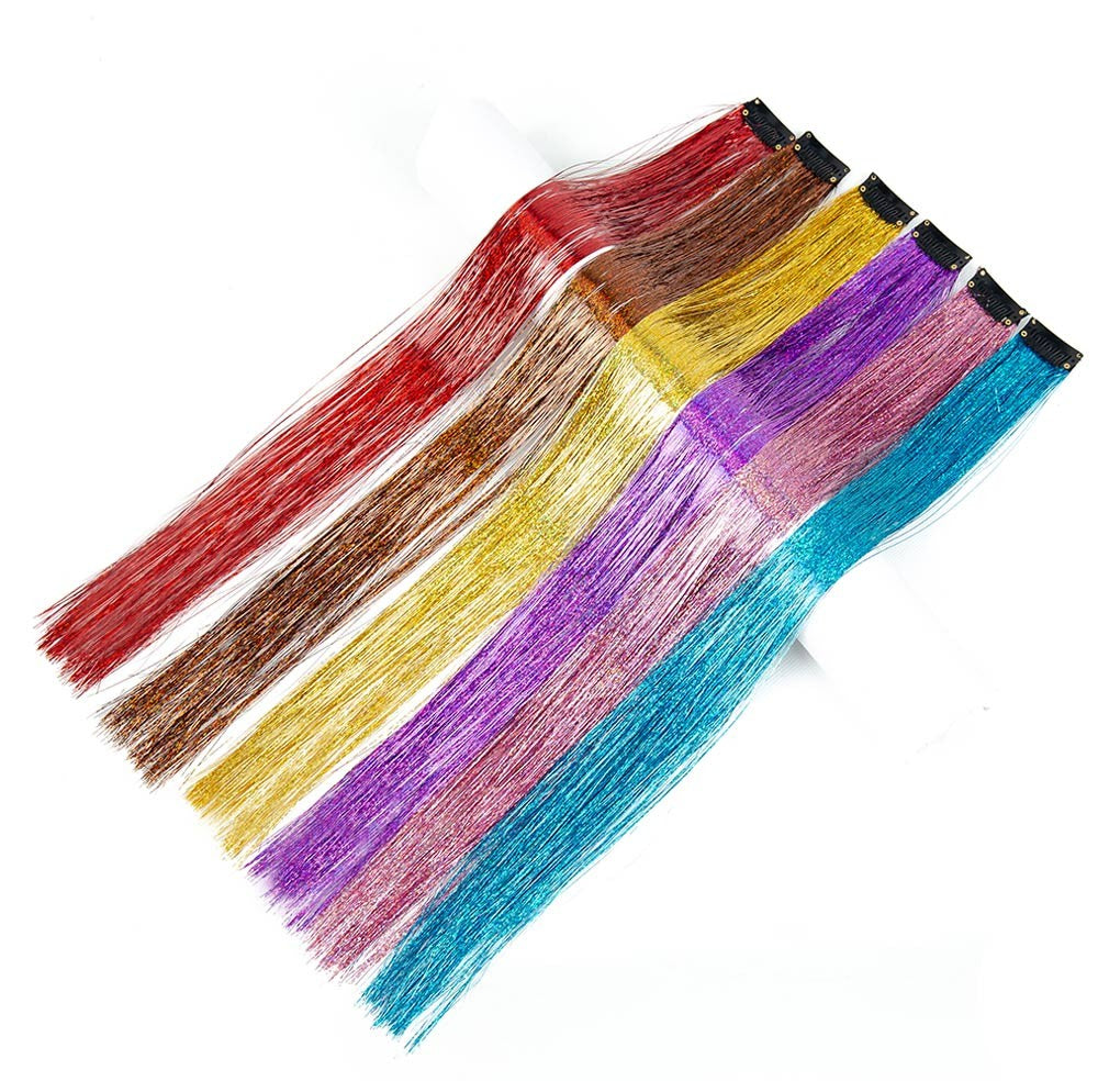 Presilha de Extensão de Cabelo Brilhante Fio de Cabelo Cintilante Glitter Fada Kit Fio de Cabelo Resistente ao Calor 5 Peças Fio de Cabelo Sintético