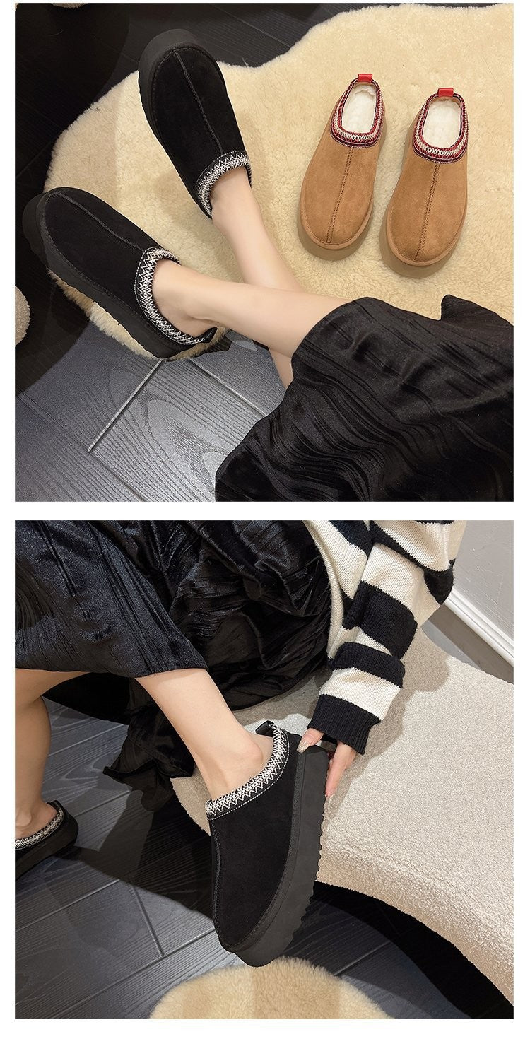 Snow Boots for Women 2024 Winter New Cashmere Warm Platform Without Heel-covered Hair Half Slipper Cotton Shoes for Women Q426