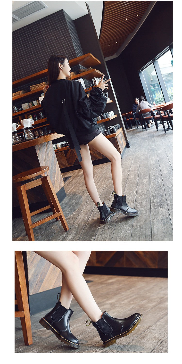 New Unisex Autumn Breathable Leather Ankle Boots Smooth Leather Platform Chelsea Boot for Women Men Platform Boots