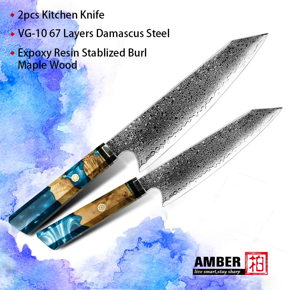 1-6 PCS Kitchen Knife 67 Layers Damascus Steel 10Cr15CoMoV core Kitchen Chef Slicing Utility Paring Knife Set mesh resin Handle