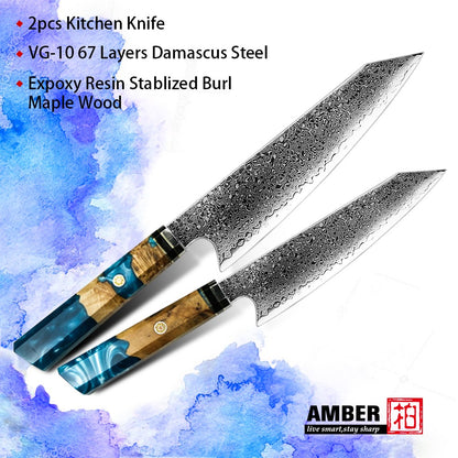 1-6 PCS Kitchen Knife 67 Layers Damascus Steel 10Cr15CoMoV core Kitchen Chef Slicing Utility Paring Knife Set mesh resin Handle