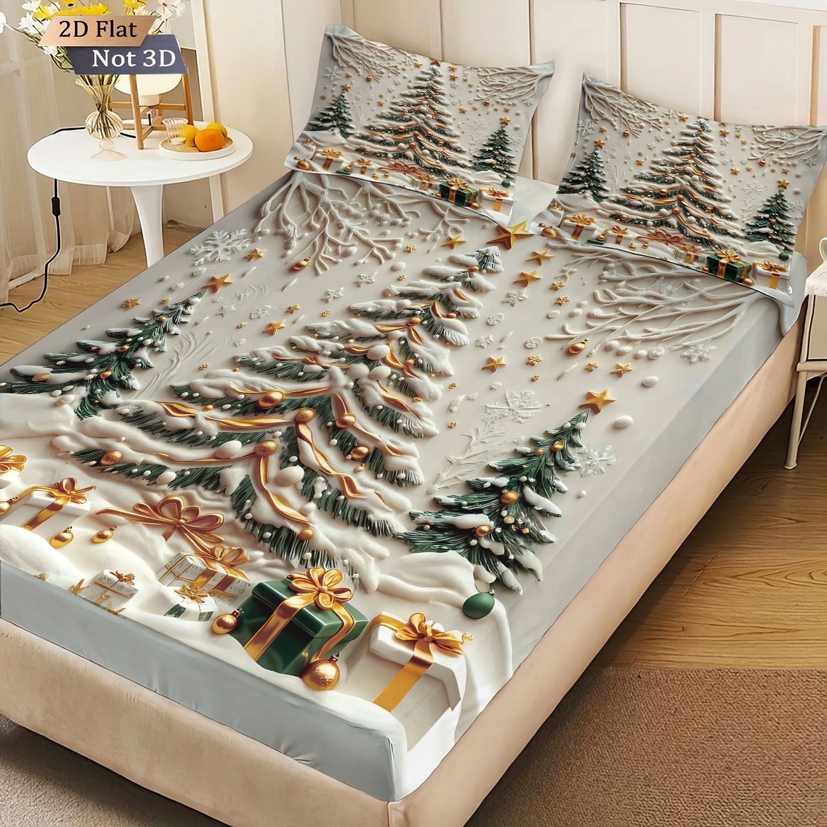 3pcs Christmas tree print coreless bed sheet set with various sizes of bed covers, bedroom bedding decorations, machine washable