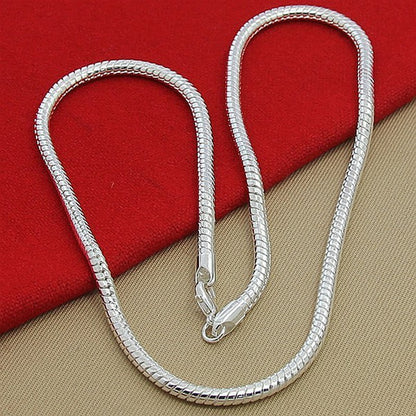 Colar Corrente Masculino Prata Snake 4mm 50cm, Colar Joia Prata Esterlina 925 para Mulheres