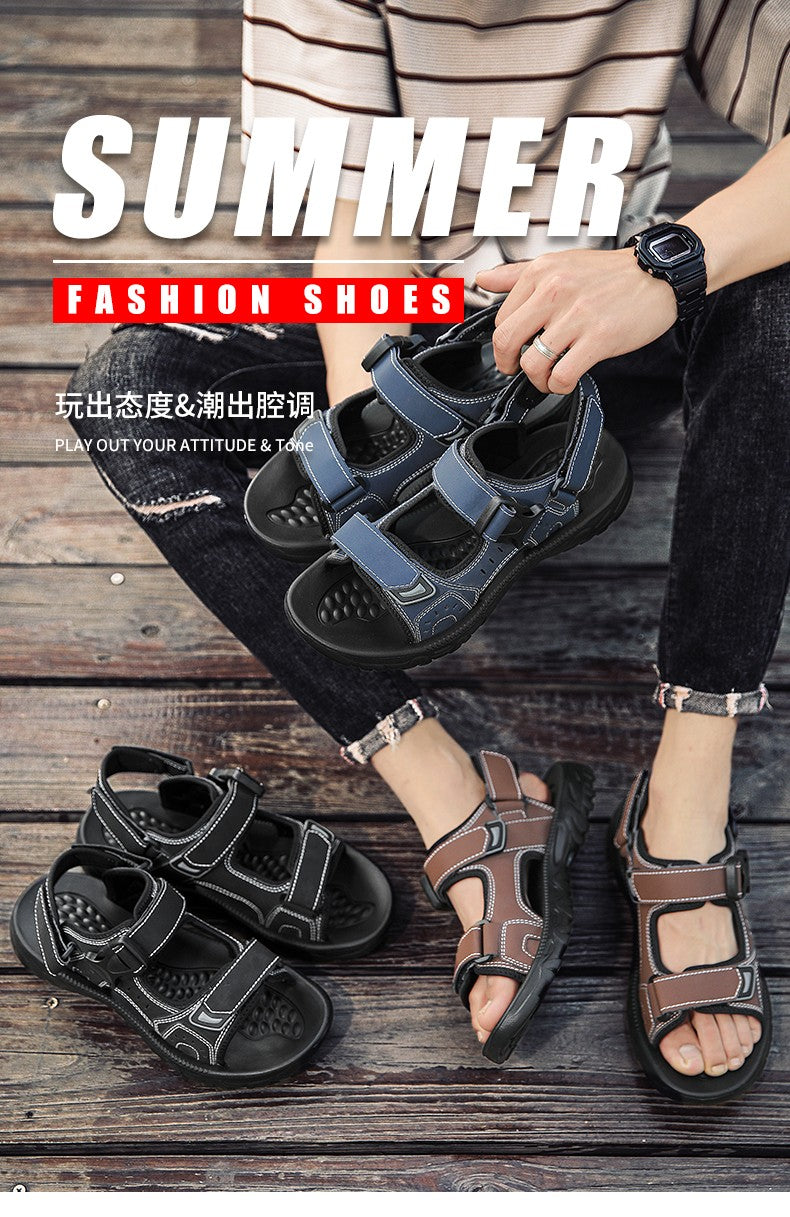 Summer Men Sandals PU Leather Lightweight Open Toe Flat Mens Casual Shoes Outdoor Walking Sandals for Men Beach Shoes Size 39-46