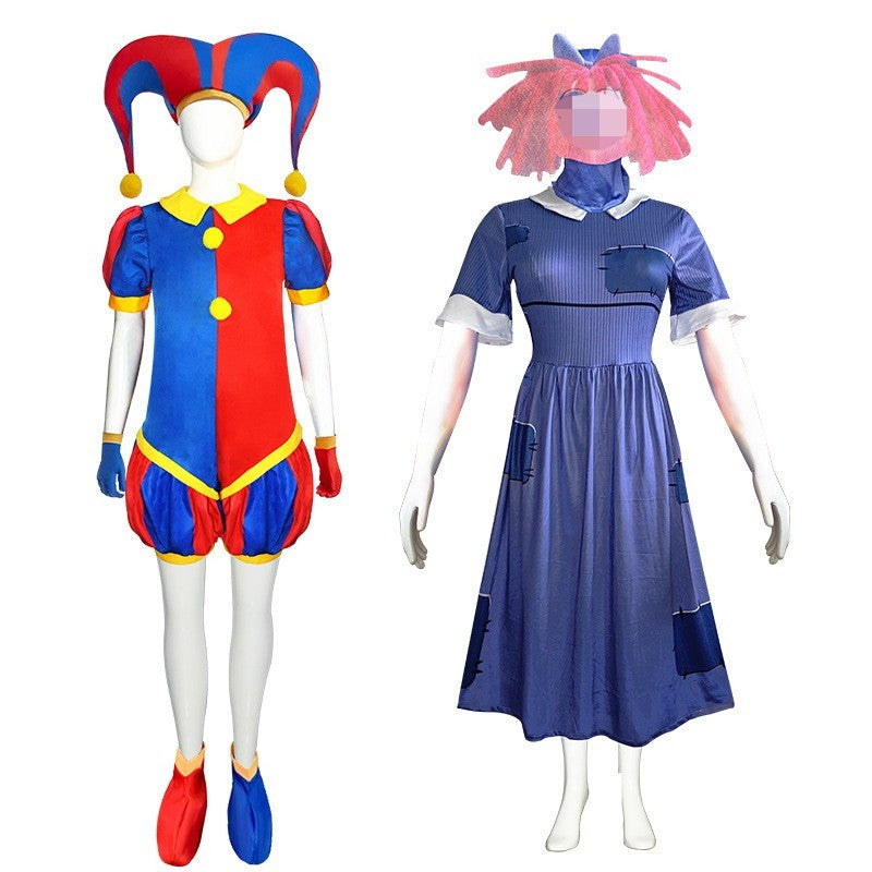 Circus Pomni Cosplay Costume with Hat Gloves Halloween Costumes Carnival Outfits(SIZE 140cm-180cm)