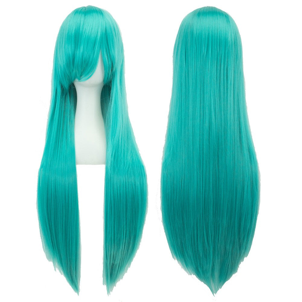 Perucas de Cosplay de 80cm de Comprimento Sintéticas Brancas Roxas Perucas Verdes Lisas Prateadas Postiço Rosa Peruca Lolita Personalizada com Franja