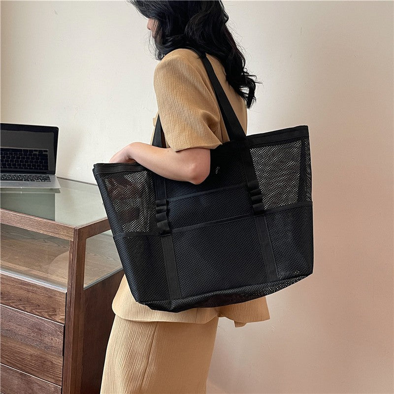 Multipocket Summer Large Beach Bag For Towels Mesh Durable Beach Bag For Toys Waterproof Underwear Pocket Beach Tote Bag