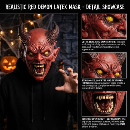 Scary Horned Demon Mask Full Head Latex Devil Mask Horror Halloween Cosplay Masks Costume Party Carnival Haunted House Prop