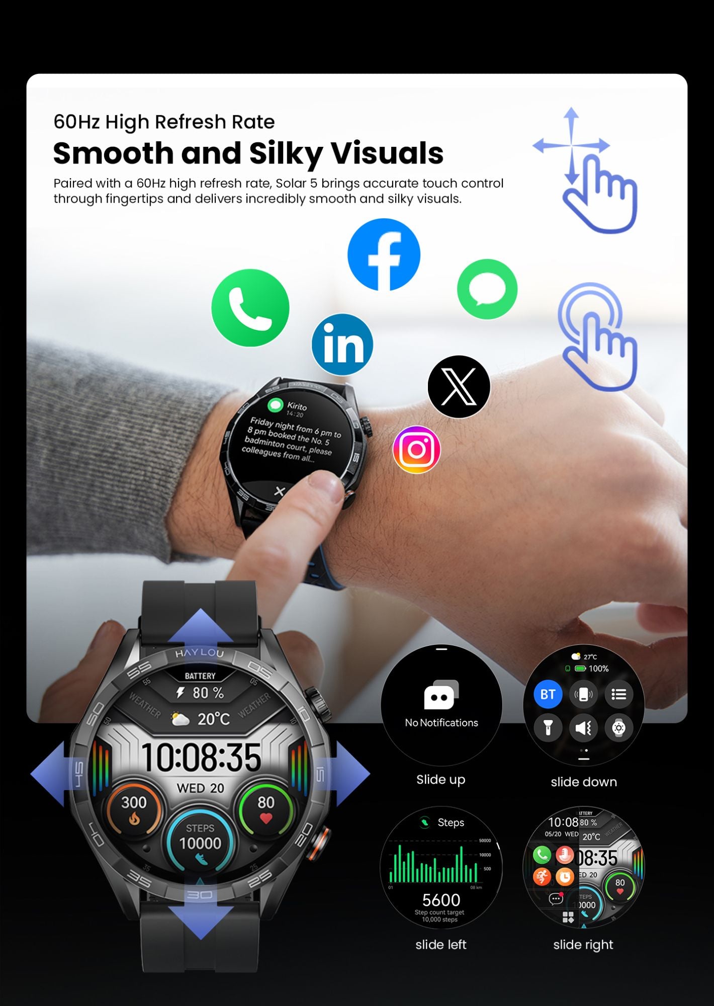 Smartwatch HAYLOU Solar 5 com Chamada de Voz, Tela AMOLED de 1,58'', 60Hz, Monitoramento de Saúde 24 Horas, Smartwatch Esportivo para Homens