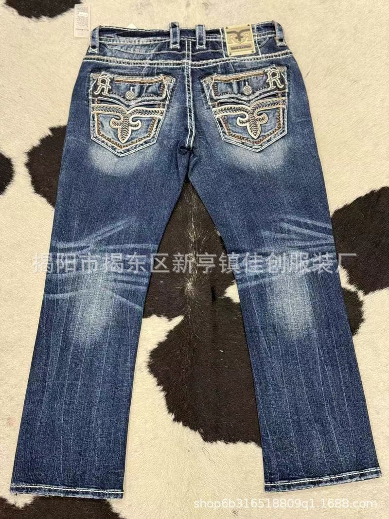 2024 European and American New Summer Blue Washed Straight-leg Casual All-match High Street Men's Denim Long Pants.