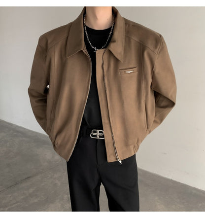 Short Jacket Men's Autumn Winter Handsome American Shoulder Pad Coat High-end Lapel Baseball Uniform