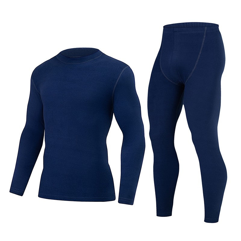 2-piece Autumn/Winter Men's Classic Fashion Basic Warm Underwear Set Loose Large Half High Collar Top T-shirt Elastic Waist Pant