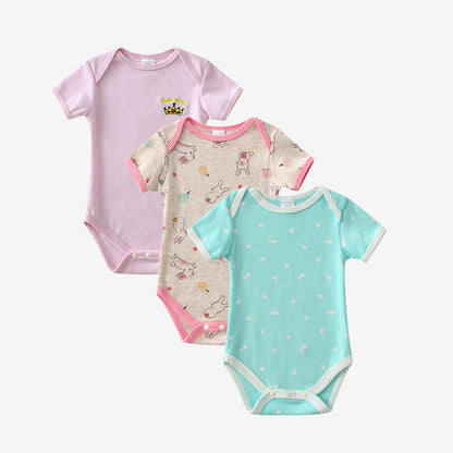 3Pcs Baby Girl Romper Summer Short Sleeve Newborn Boy Playsuit Baby Girl Clothes Set