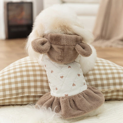 Casaco de Inverno Quente para Cães Vestido Fofo Roupas Macias para Cães Moda Algodão Casaco de Cachorro com Estampa de Coração Casaco para Gatos Bichon Fantasia para Pets
