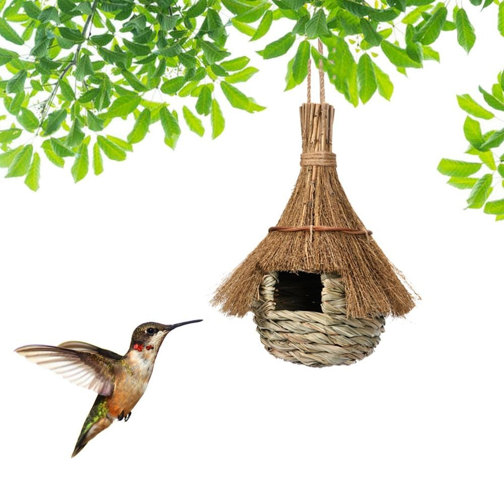 Casa para Pássaros Pendurada, Feita à Mão, de Grama, Ecológica, Gaiolas de Palha para Pássaros, Ninho Aconchegante para Pássaros, Abrigo contra o Frio