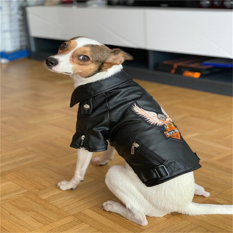 Casaco de Cachorro Padrão Águia Gloriosa Jaqueta de Couro PU Macio Impermeável para Exterior Roupas da Moda para Cães Pequenos (XXS-XXL)