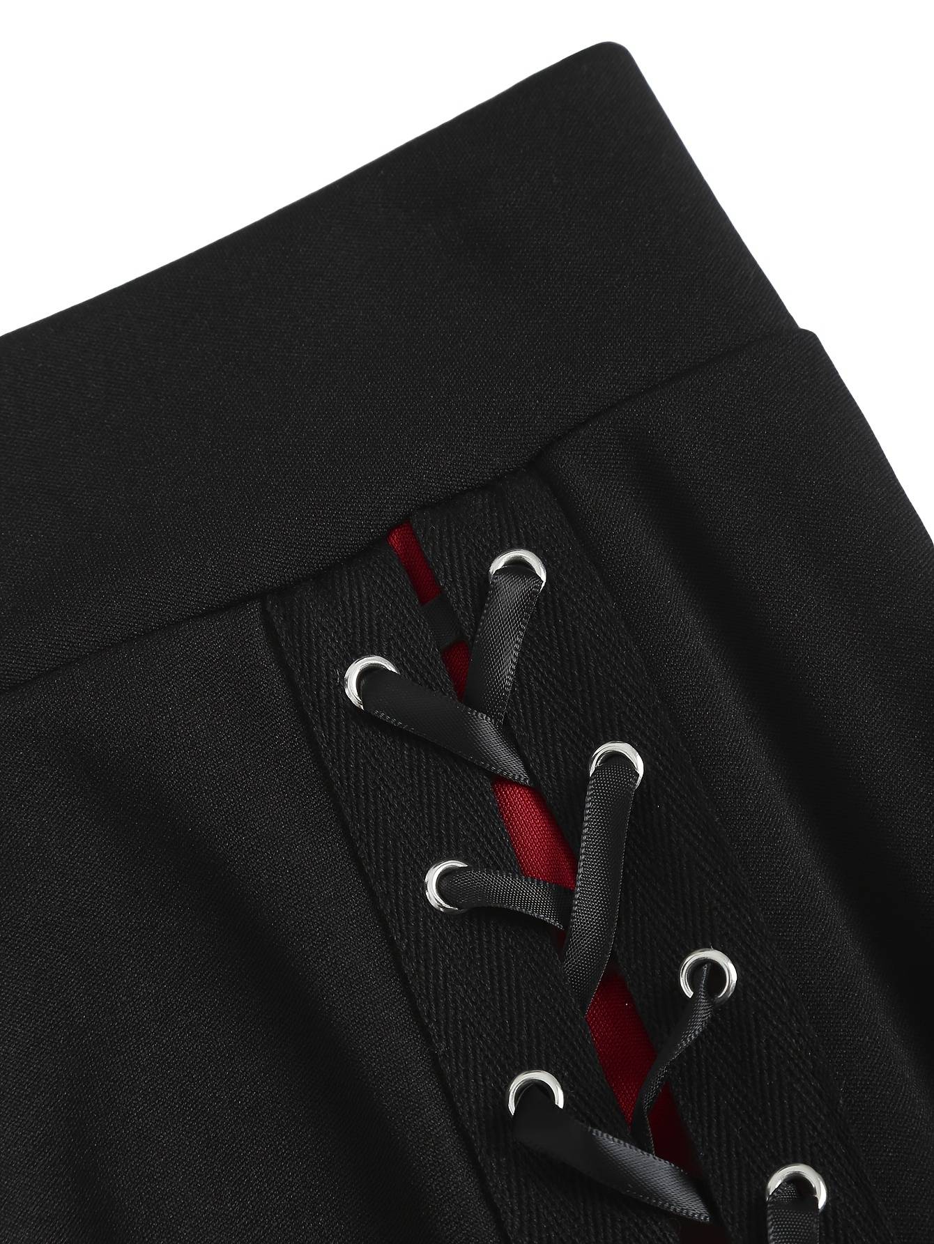 European and American fashion women's plus-size skirt color matching buttonhole lace-up high waist A-line skirt