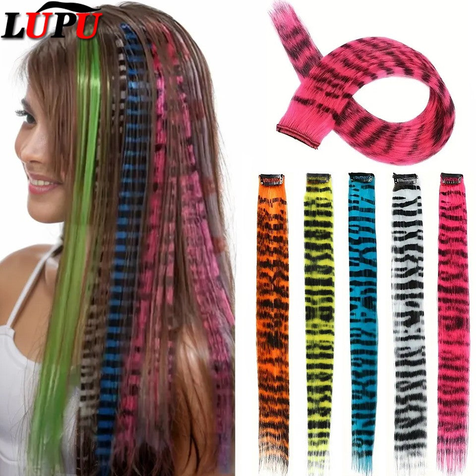 Extensão de Cabelo Sintético LUPU Pena Colorida Fake Hair Clip Em Uma Peça Para Mulheres Cosplay Festa Estilo Y2K
