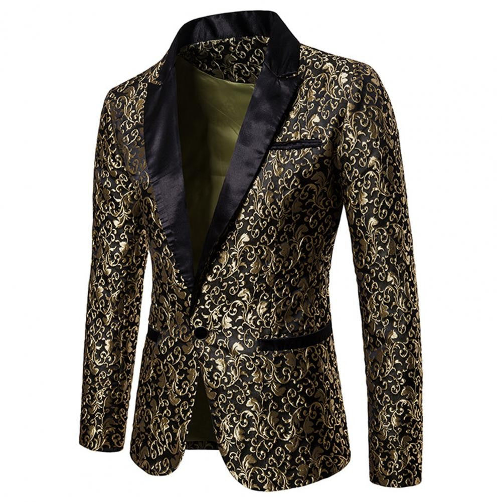 Luxury Men Jacquard Single Button Slim Fit Turndown Collar High Quality Wedding Banquet Men Jacket Coat