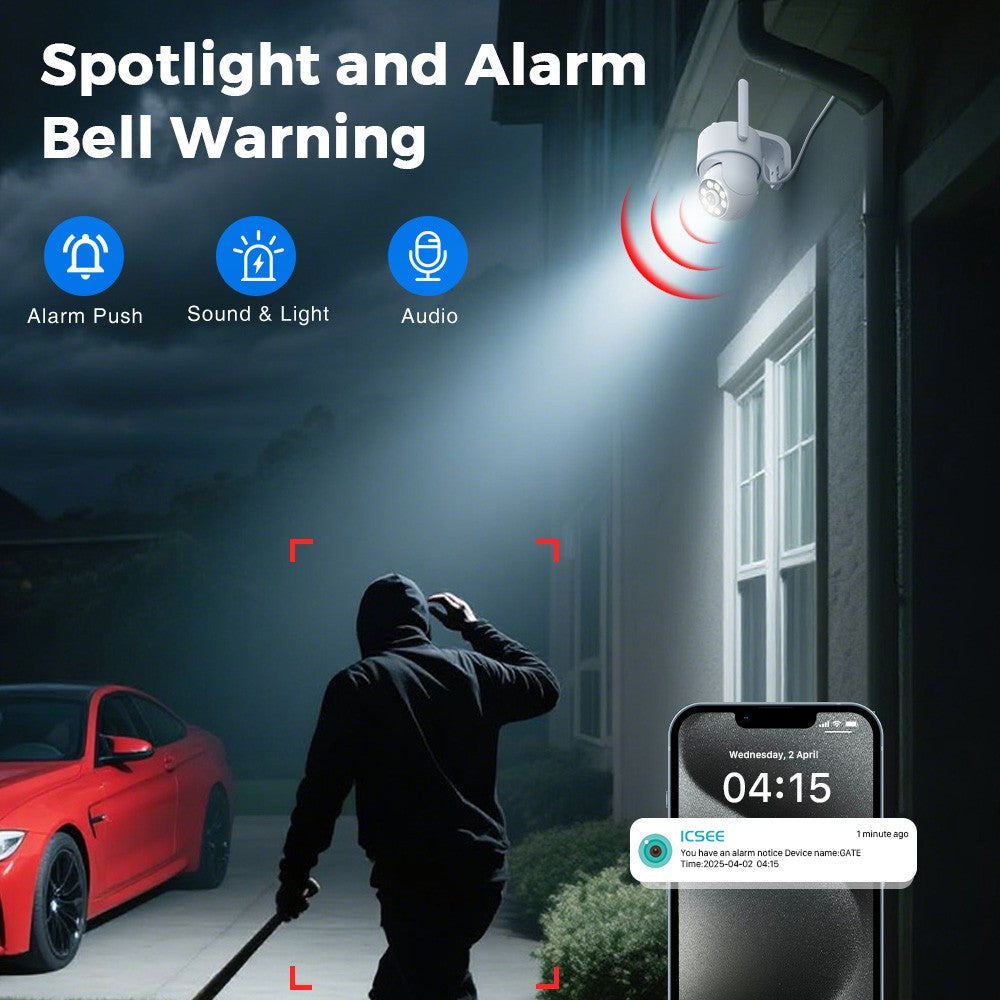 4MP 2K PTZ Wifi Camera ICsee HD Outdoor Surveillance Camera IP66 Waterproof Night Vision Human Detection Alert Home Security CAM