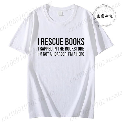 I Rescue Books Print T-Shirts Trend Women Fashion Clothing Graphic T-shirts Clothes Christmas Female Shirts Lady Casual Clothing