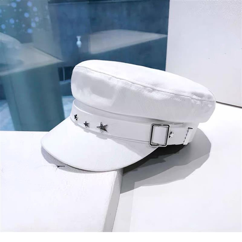 Chapéu Feminino Fashion com Fivela de Metal, Boné Octogonal de Algodão, Boina de Estrela Elegante para Inverno, Boina Estilo Cinto, Chapéu Plano Streetwear