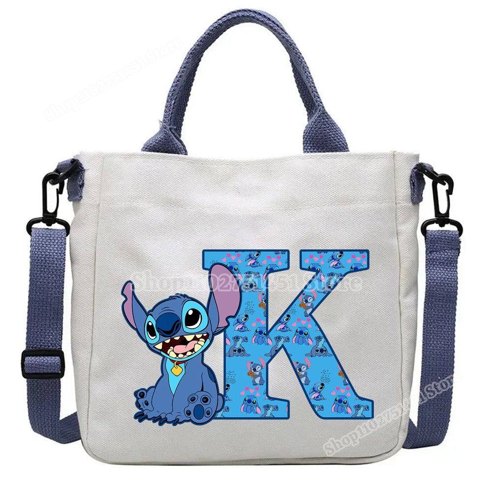 Disney Stitch Letter A-Z Print Shoulder Bags Cute Anime Action Figure Stich Purses Handbags Women Sling Messenger Bag Gift